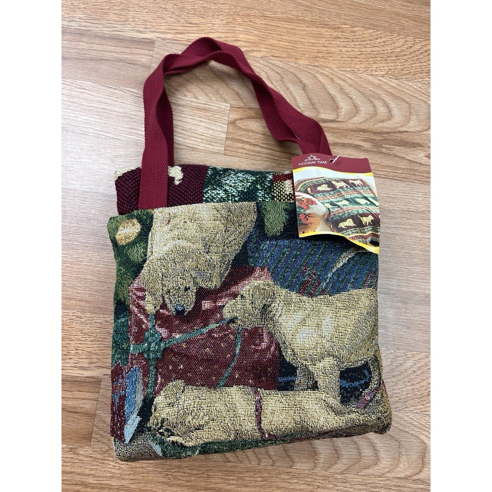 Vintage Mia Lane Labrador Christmas‎ Puppies Tapestry Throw Blanket & Bag NEW